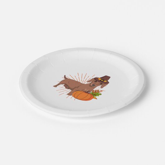 Pelgrim teckel pompoen bladeren Thanksgiving Papieren Bordje (Gekanteld)