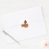 Pelgrim teckel pompoen bladeren Thanksgiving Ronde Sticker (Envelop)
