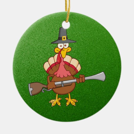 pelgrim turkije die musket vasthoudt keramisch ornament (Voorkant)