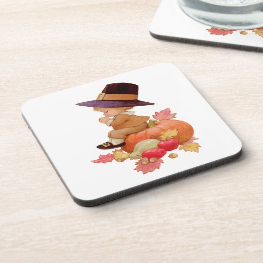  pelgrimjongen die op pompoen bidt bier onderzetter (Linkerzijde)