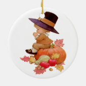  pelgrimjongen die op pompoen bidt keramisch ornament (Achterkant)