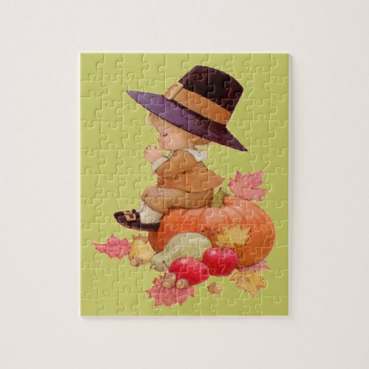 pelgrimjongen die op pompoen bidt legpuzzel (Verticaal)