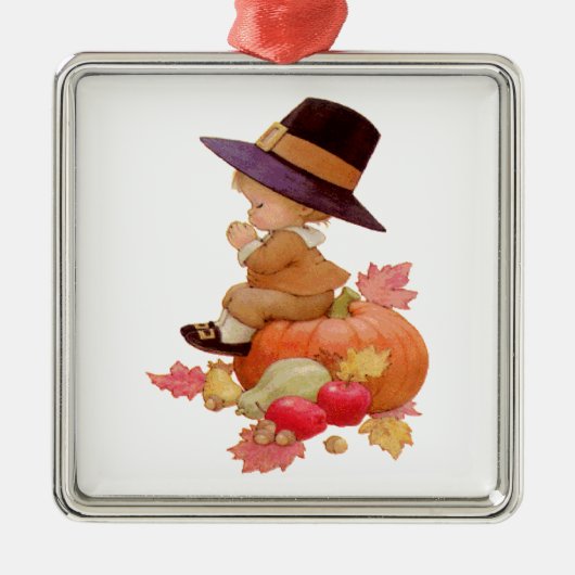  pelgrimjongen die op pompoen bidt metalen ornament (Voorkant)