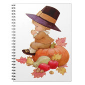 pelgrimjongen die op pompoen bidt notitieboek (Voorkant)