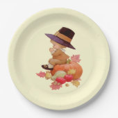  pelgrimjongen die op pompoen bidt papieren bordje (Voorkant)