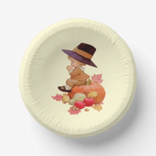  pelgrimjongen die op pompoen bidt papieren kommen (Voorkant)