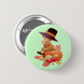 pelgrimjongen die op pompoen bidt ronde button 5,7 cm (Voorkant /achterkant)