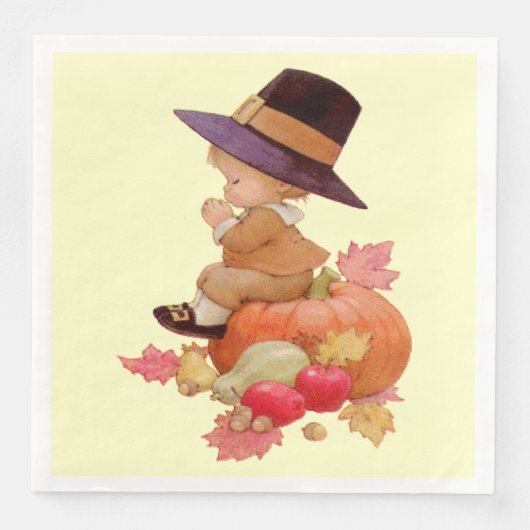  pelgrimjongen die op pompoen bidt servet (Voorkant)