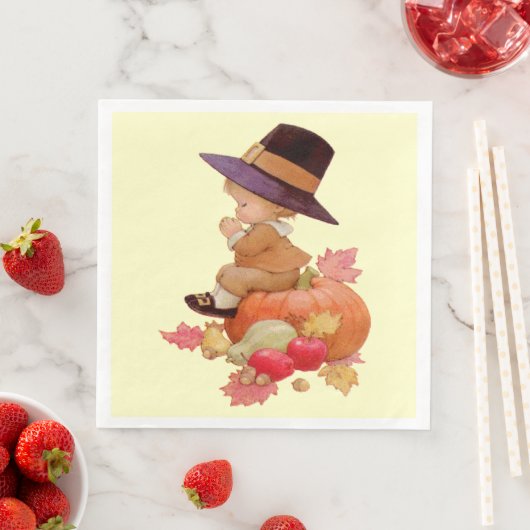  pelgrimjongen die op pompoen bidt servet (Insitu)