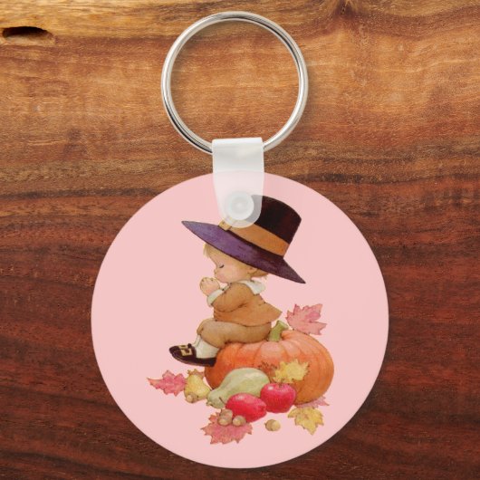 pelgrimjongen die op pompoen bidt sleutelhanger (Voorkant)