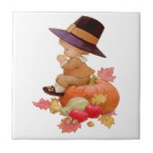 pelgrimjongen die op pompoen bidt tegeltje (Voorkant)