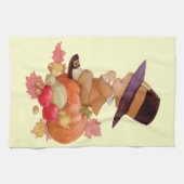 pelgrimjongen die op pompoen bidt theedoek (Horizontaal)