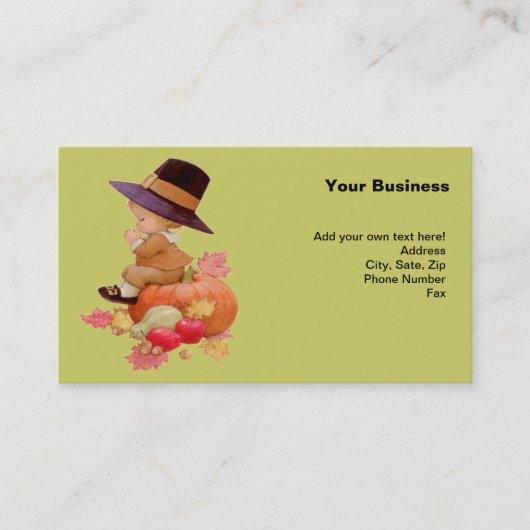  pelgrimjongen die op pompoen bidt visitekaartje (Voorkant)