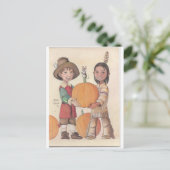 pelgrimjongen en indiase jongen briefkaart (Staand voorkant)