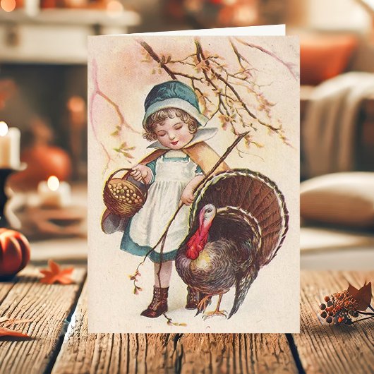 pelgrimmeisje met Turkse Thanksgiving Feestdagen Kaart