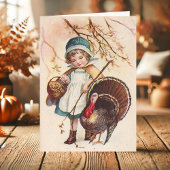 pelgrimmeisje met Turkse Thanksgiving Feestdagen Kaart