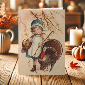 pelgrimmeisje met Turkse Thanksgiving Feestdagen Kaart