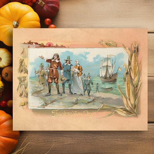  pelgrims aan het land bij Plymouth Rock Briefkaart