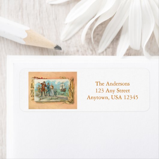 pelgrims aan het land bij Plymouth Rock Etiket (Insitu)