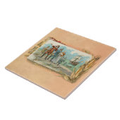  pelgrims aan het land bij Plymouth Rock Tegeltje (Zijkant)