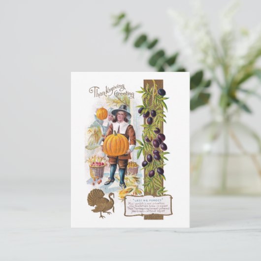 Pelgrims, Pruimen en Pompoenen  Thanksgiving Feestdagenkaart (Staand voorkant)
