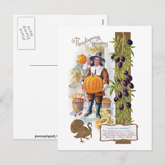 Pelgrims, Pruimen en Pompoenen  Thanksgiving Feestdagenkaart (Voorkant / Achterkant)