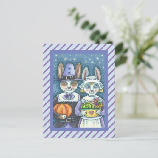 PELGRIMSKONIJNEN, KEURIGE THANKSGIVING HAZEN BRIEFKAART (Staand voorkant)