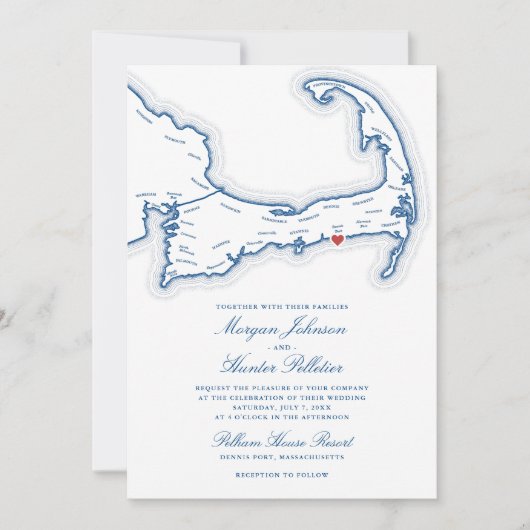 Pelham House Resort Trouwuitnodiging | Cape Cod Kaart (Voorkant)