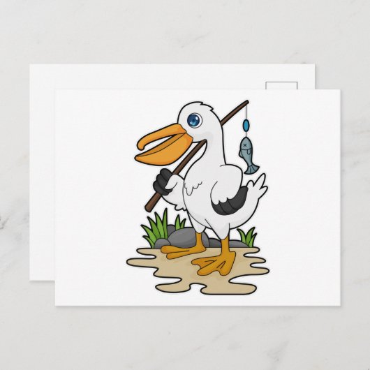 Pelican als Fisher met Geviste staaf en vis Briefkaart (Voorkant / Achterkant)