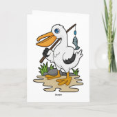 Pelican als Fisher met Geviste staaf en vis Kaart (Achterkant)