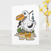 Pelican als Fisher met Geviste staaf en vis Kaart (Gele Bloem)