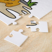 Pelican als Fisher met Geviste staaf en vis Legpuzzel (Zijkant)