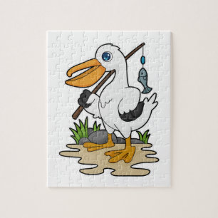 Pelican als Fisher met Geviste staaf en vis Legpuzzel