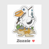 Pelican als Fisher met Geviste staaf en vis Sticker (Vel)