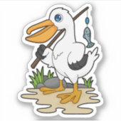 Pelican als Fisher met Geviste staaf en vis Sticker (Voorkant)