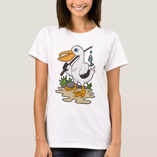 Pelican als Fisher met Geviste staaf en vis T-shirt (Voorkant)