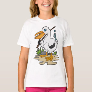 Pelican als Fisher met Geviste staaf en vis T-shirt