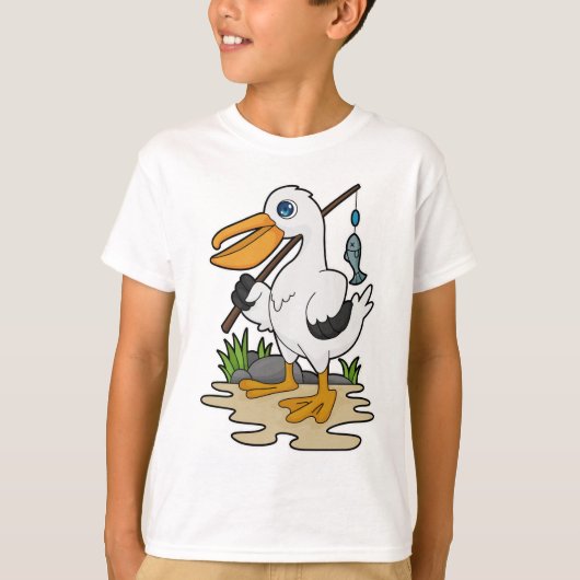 Pelican als Fisher met Geviste staaf en vis T-shirt (Voorkant)