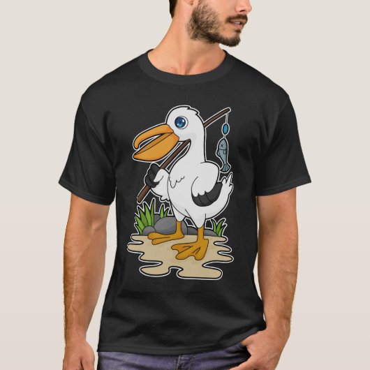 Pelican als Fisher met Geviste staaf en vis T-shirt (Voorkant)