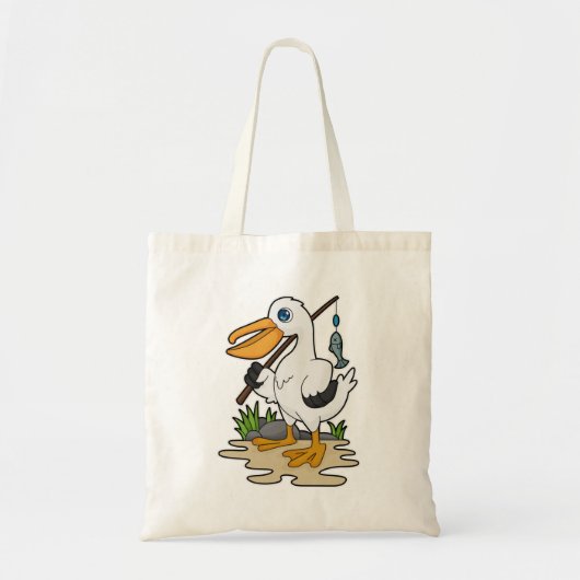 Pelican als Fisher met Geviste staaf en vis Tote Bag (Voorkant)