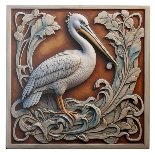 Pelican - Art Nouveau Keramische Tegel Tegeltje (Voorkant)