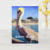 Pelican Beach Bird Foto Zondag Script Modern Kaart (Gele Bloem)