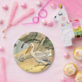 Pelican Beach Illustration Birthday Papieren Bordje (Feest)