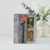 Pelican bird and two stamps mixed media collage briefkaart (Staand voorkant)