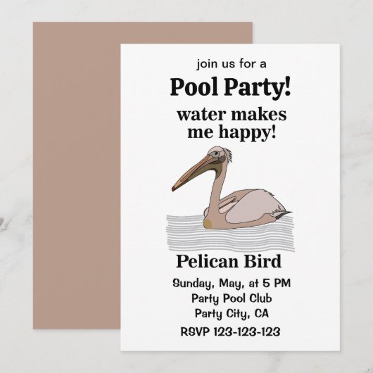 Pelican Bird Beach Pool Feest Kaart (Voorkant / Achterkant)