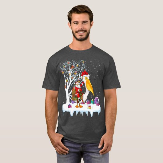 Pelican Bird Lover Xmas Gift Santa Riding T-shirt (Voorkant volledig)