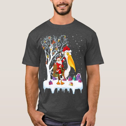 Pelican Bird Lover Xmas Gift Santa Riding T-shirt (Voorkant)
