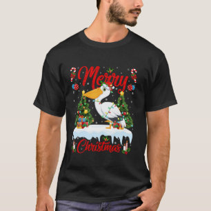 Pelican Bird Merry Christmas Tree Lights Santa Pel T-shirt