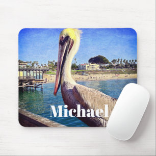 Pelican Bird Ocean Beach Pier Foto Aangepaste naam Muismat