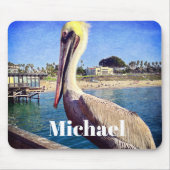 Pelican Bird Ocean Beach Pier Foto Aangepaste naam Muismat (Voorkant)
